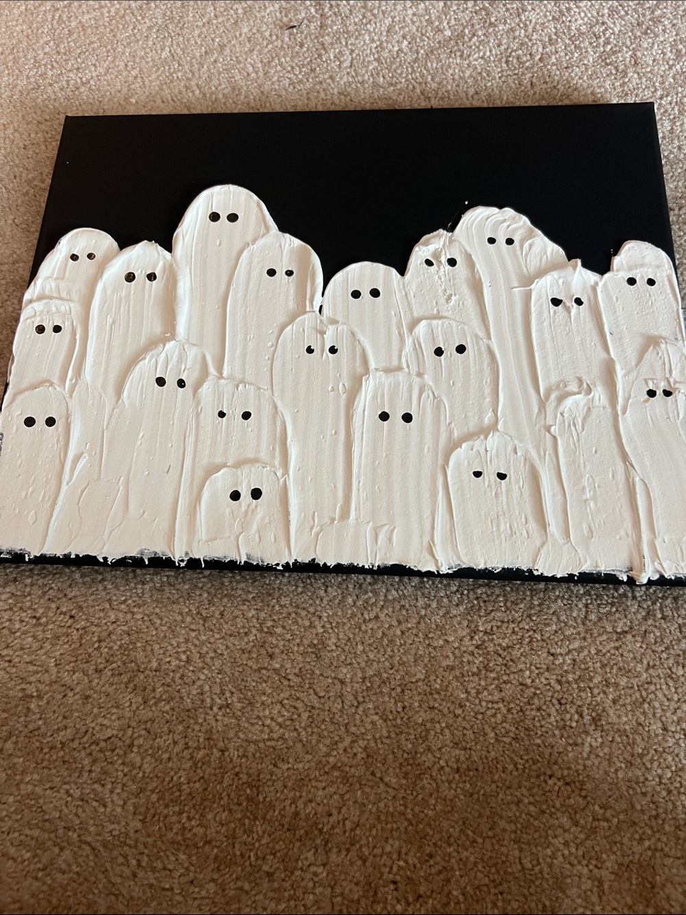 Handmade White Ghosts on Black Canvas Wall Art- x2.